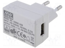 Zasilacz: impulsowy; 5VDC; 1A; Wyj: USB; 5W; Wtyczka: EU; 41x30x20mm