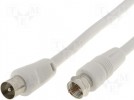 Cable; 1.5m; F plug, coaxial 9.5mm plug; double shielded; white