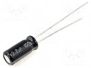 Kondensator: elektrolytisch; THT; 2,2uF; 100VDC; Ø5x11mm; ±20%
