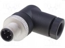 Verbindung: M12; männlich; PIN:4; 90° gewinkelt; für Kabel; E; 4A