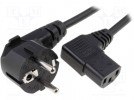 Cable; CEE 7/7 (E/F) plug angled, IEC C13 female 90°; 1.8m; PVC