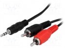 Cable; Jack 3.5mm plug, RCA plug x2; 3m; black
