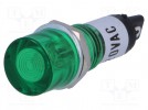 Indicator: with neon lamp; flat; green; 230VAC; Cutout: Ø10mm; IP20