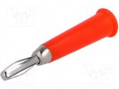 Plug; 4mm banana; 60VDC; red; Max.wire diam:5mm; Overall len:48mm