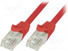 Patch cord; U/UTP; 6; linka; CCA; PVC; czerwony; 0,25m; 24AWG