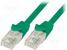 Patch cord; U/UTP; 6; linka; CCA; PVC; zielony; 0,25m; 24AWG