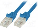Patch cord; U/UTP; 6; linka; CCA; PVC; niebieski; 0,25m; 24AWG