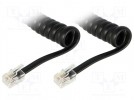 Cable: telephone; coiled,interlaced; RJ9 plug,both sides; black