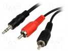 Cable; Jack 3.5mm plug, RCA plug x2; 1.2m; black
