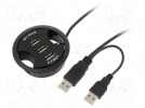 Hub USB; USB 1.1,USB 2.0; czarny; Ilość portów:3; 480Mbps; 60mm