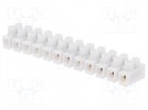 Terminal block; ways:12; screw terminal; 2.5mm2; 3A; white; 380V