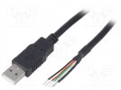 Cable; USB 2.0; USB A plug,wires; 0.5m; black; Core: Cu