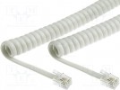 Cable: telephone; coiled,interlaced; RJ9 plug,both sides; ivory