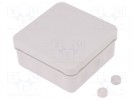 Obudowa: elektroinstalacyjna; X: 85mm; Y: 85mm; Z: 37mm; IP55; szary