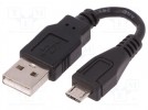 Cable; USB 2.0; USB A plug,USB B micro plug; 100mm; black