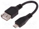Cable; USB 2.0; USB A socket,USB B micro plug; 100mm; black