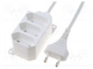 Extension lead; 2x0.75mm2; 3m; PVC; white; Sockets no: 3; 2.5A