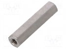 Screwed spacer sleeve; 18mm; Int.thread: M2; hexagonal; brass