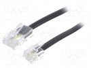 Cable: telephone; flat; RJ11 plug,RJ45 plug; 3m; black