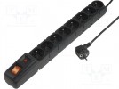 Plug socket strip: protective; Sockets:8; 230VAC; 10A; 480g